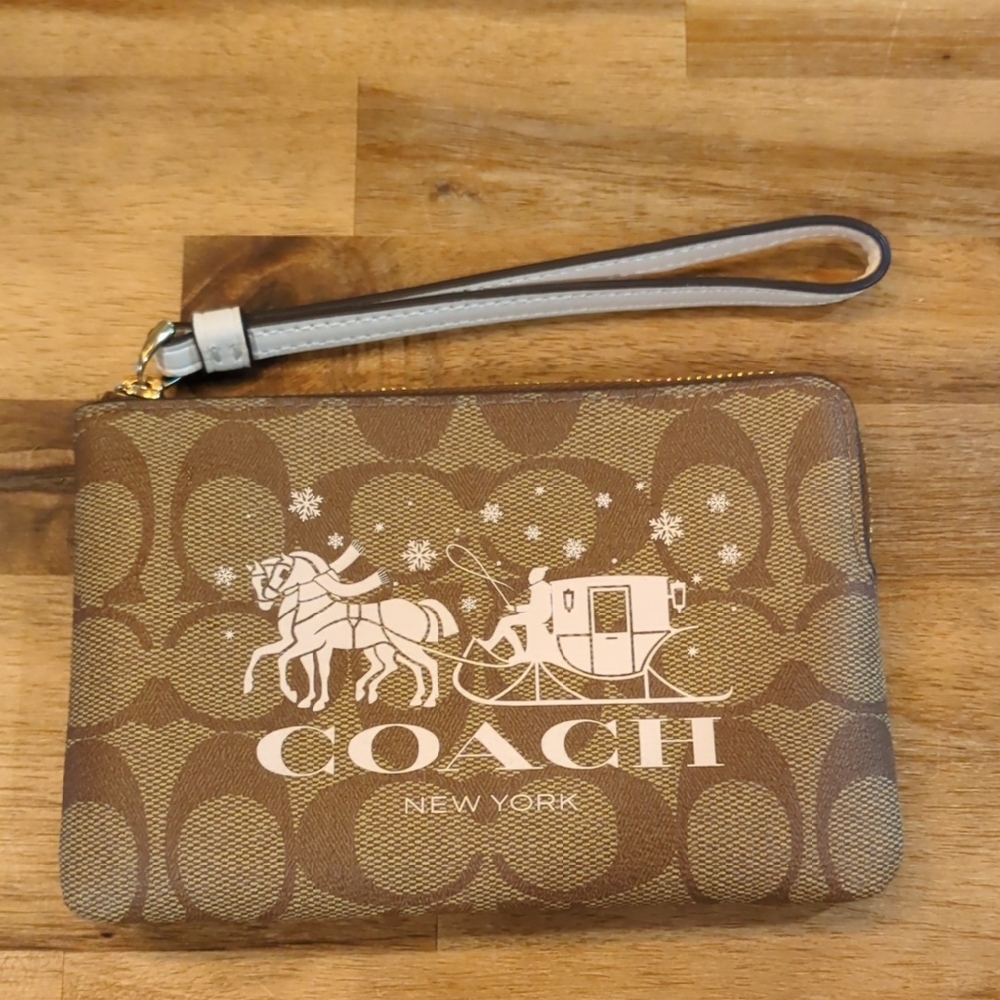 Coach Brown Wristlet Horse and Carriage Sleigh Logo
